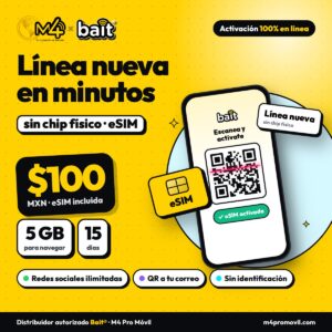 eSIM Bait línea nueva por $100: 5 GB, 15 días y redes sociales ilimitadas