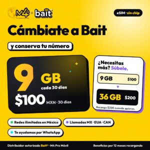 cambiate-a-bait-9gb.jpg · Cámbiate a Bait por $100 y conserva tu número: 9 GB, sube a 36 GB con recarga de $200