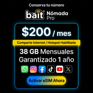 eSIM Bait Nómada Pro - 38 GB Mensuales (Portabilidad)